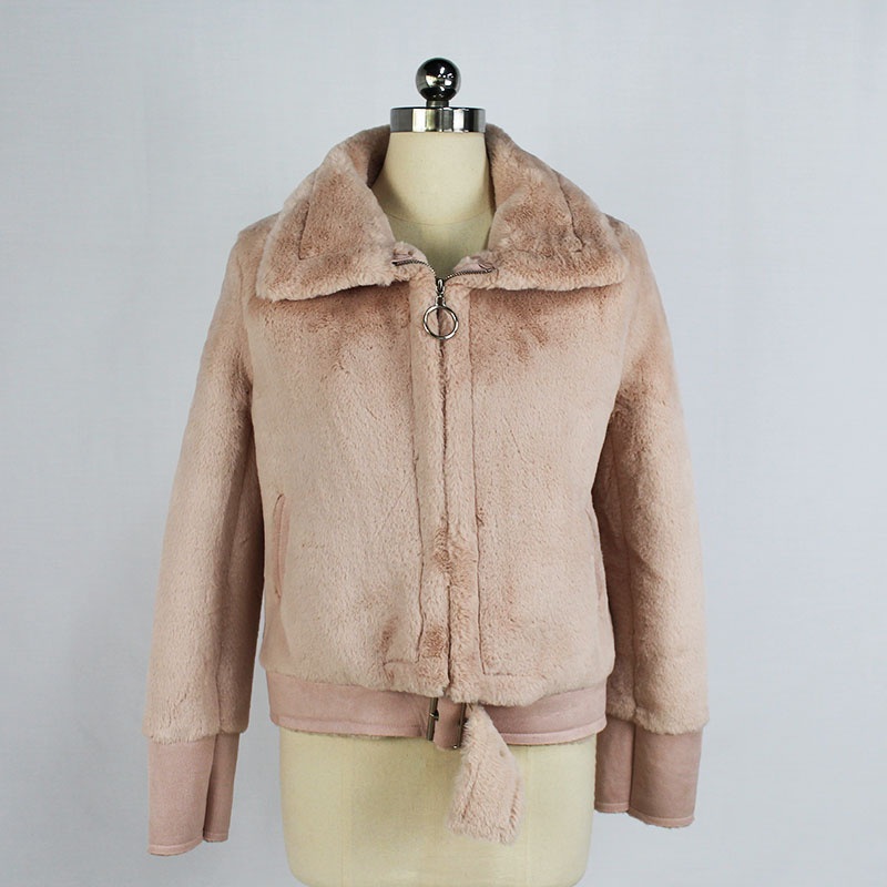 Womens Faux Rabbit Fur Pink Color Metal CF Zipper Jacket – Jacket and Waist Draw String Jacket price