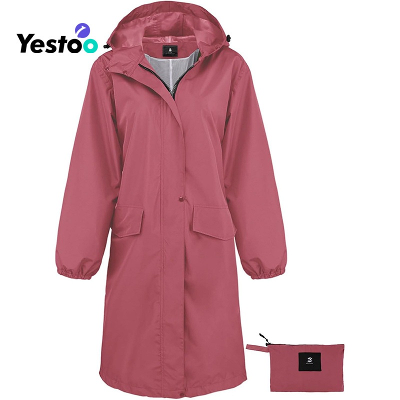 Womens Long Rain Jacket Waterproof Lightweight Hooded Raincoat Packable Knee Length Rain Coat – Womens Lightweight Jacket and Womens Windproof Jacket price