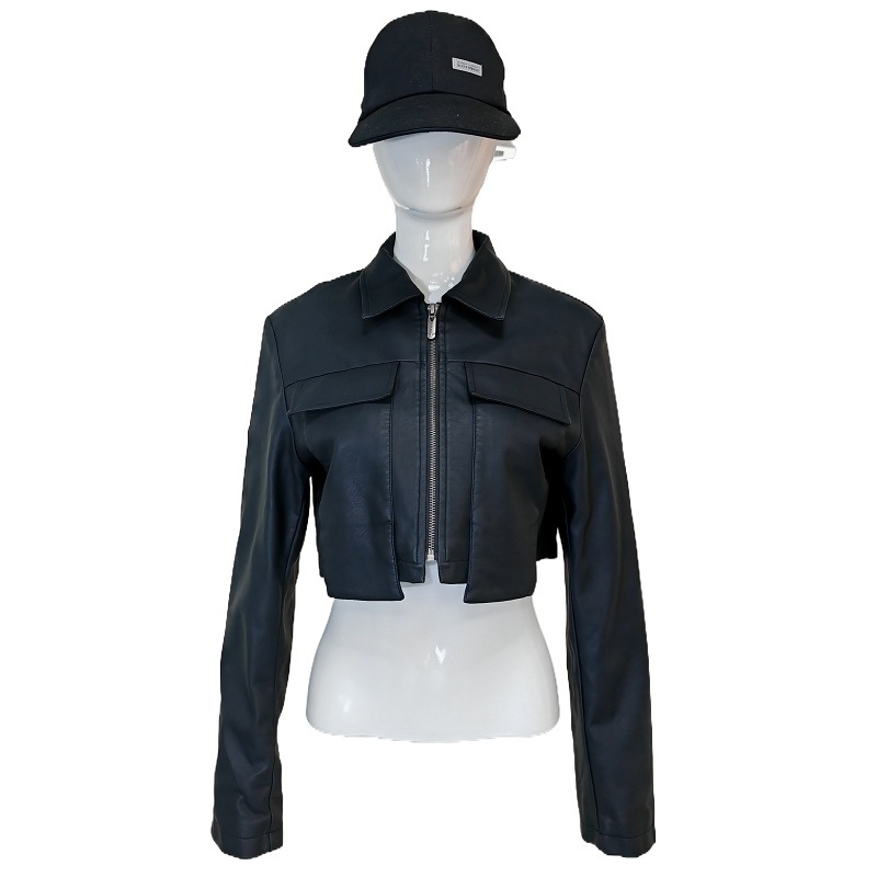 Autumn European American Style Womens Sexy Navel Hot Girl Biker Leather Jacket Coat – Jacket Coat and Jacket for Women price