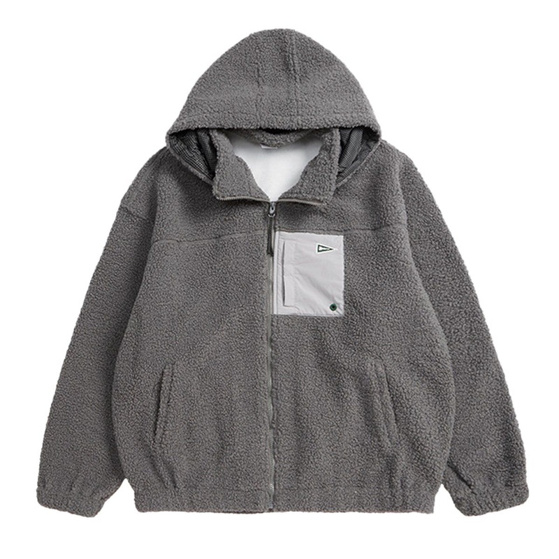 New Style100%Polyester Oversized Fleece Zipper Coat New Line Loose Windbreaker Outdoor Street Wear Hooded Jacket – Jacket for Men and Jacket Custom Logo price