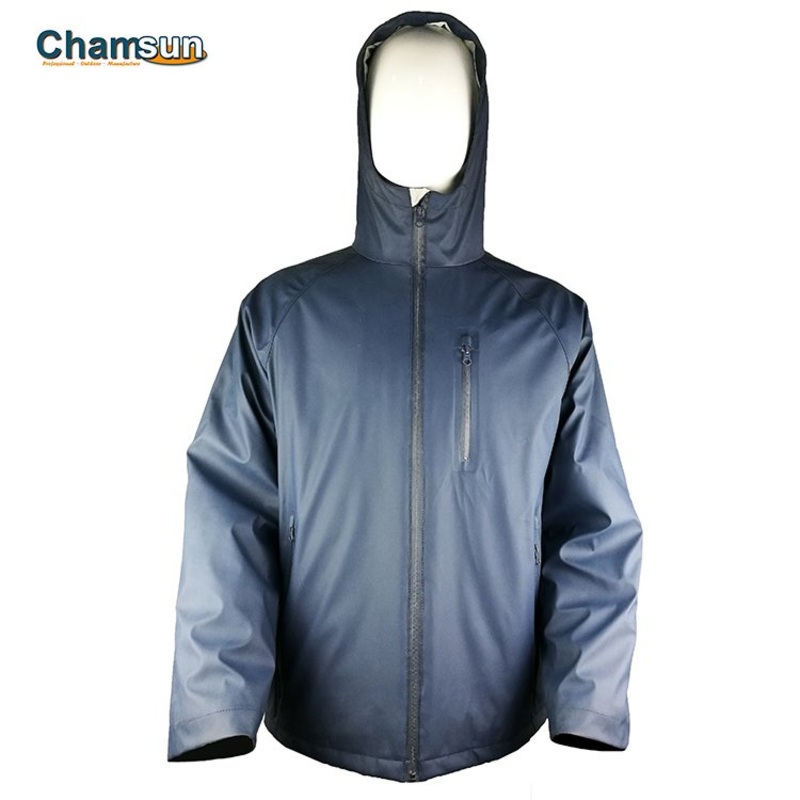Wholesale Factory Price Navy Blue 100% PU Hooded Mens Rainwear – PU Jacket and Men Jacket price