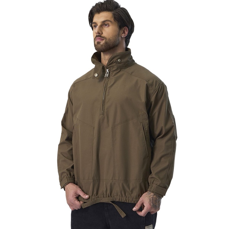 Custom Brown 1/4 Zip Polyester Windproof Outdoor Men Casual Jackets – Men Jackets and Casual Jacket price