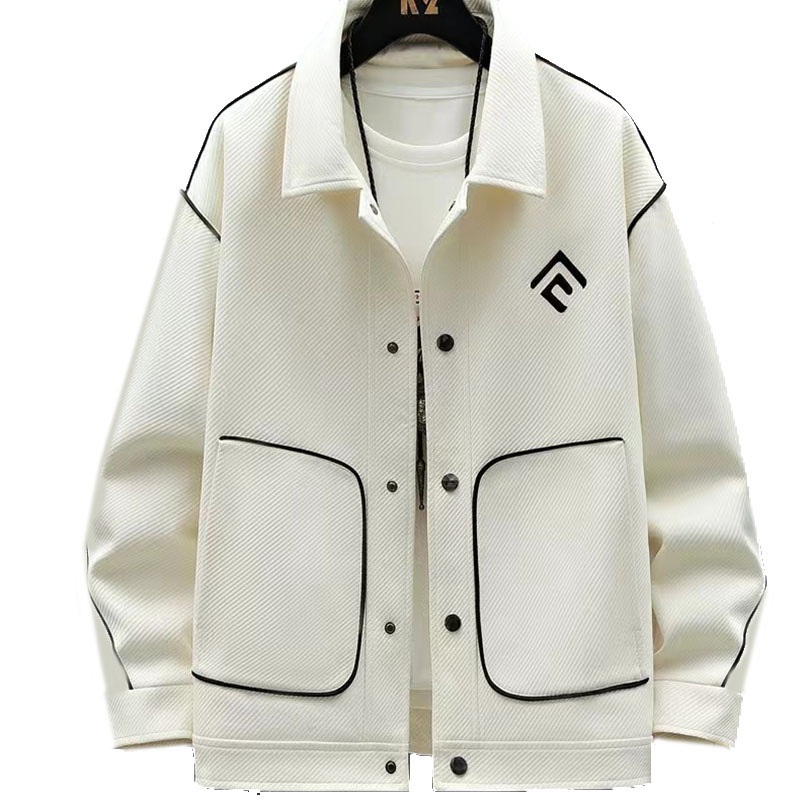 Mens Wholesale Fashion Customized Coat White with Black Piping Street Casual Jacket – Mens Jacket and Casual Jacket price