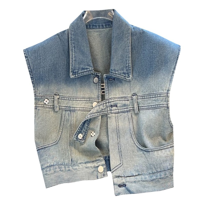 No Minimal Millennium Fashion Gradient Denim Vest Jean Jacket for Ladies – Custom Made Vests and Loose Fitness Singlet price