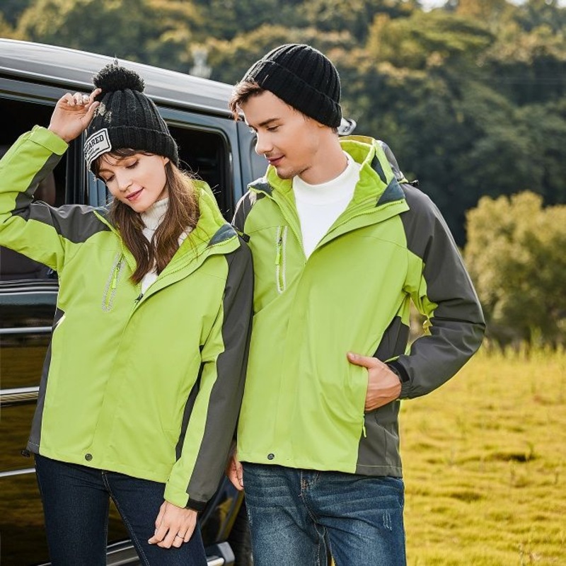 Ss-1918-3# Fruit Green and Gray Polar Fleece Three-in-One Hooded Jacket – Outdoor Product and Jackets price