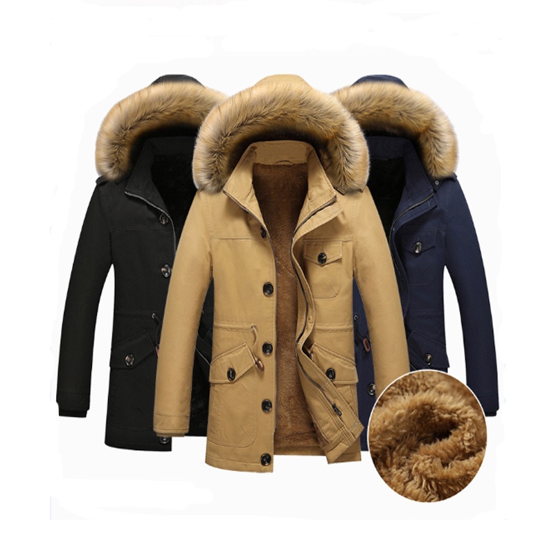 Wholesale Winter Men Cotton Long Thick Warm Windbreaker Coat Fleece Lined Parka Jacket with Fur Hood – Parka Jacket and Hooded Fleece Jacket price