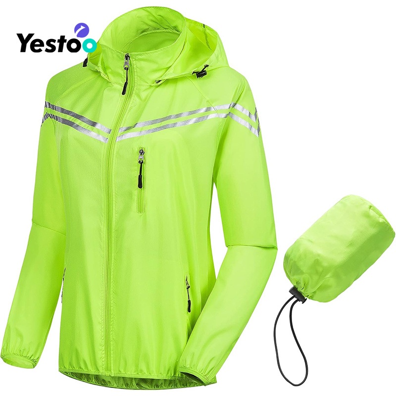 Womens Packable Waterproof Running Rain Coat Reflective Cycling Jacket Windbreaker with Detachable Hood – Womens Packable Jacket and Womens Windproof Jacket price
