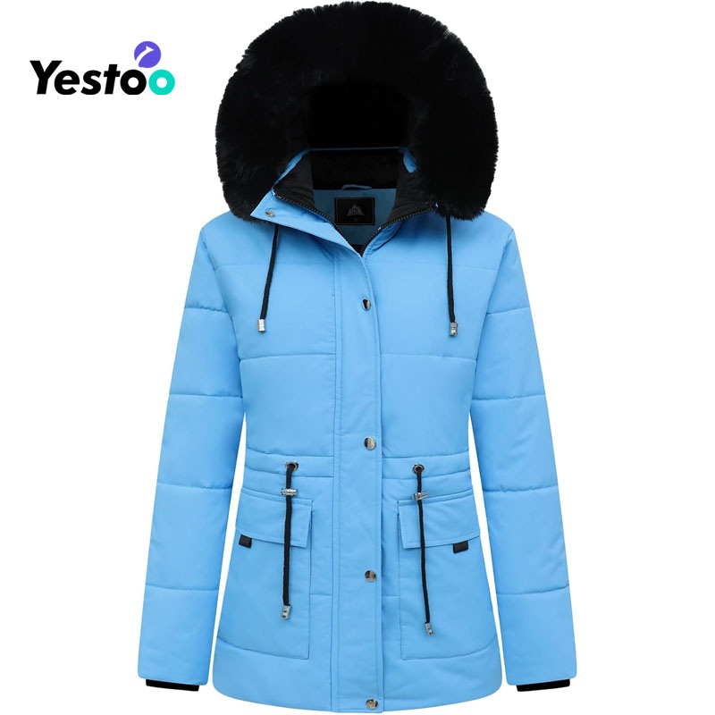 Womens Warm Winter Puffer Coat Thicken Fleece Lined Down Jacket Faux Fur Detachable Hood Snow Parka – Puffer Vest and Down Alternative price