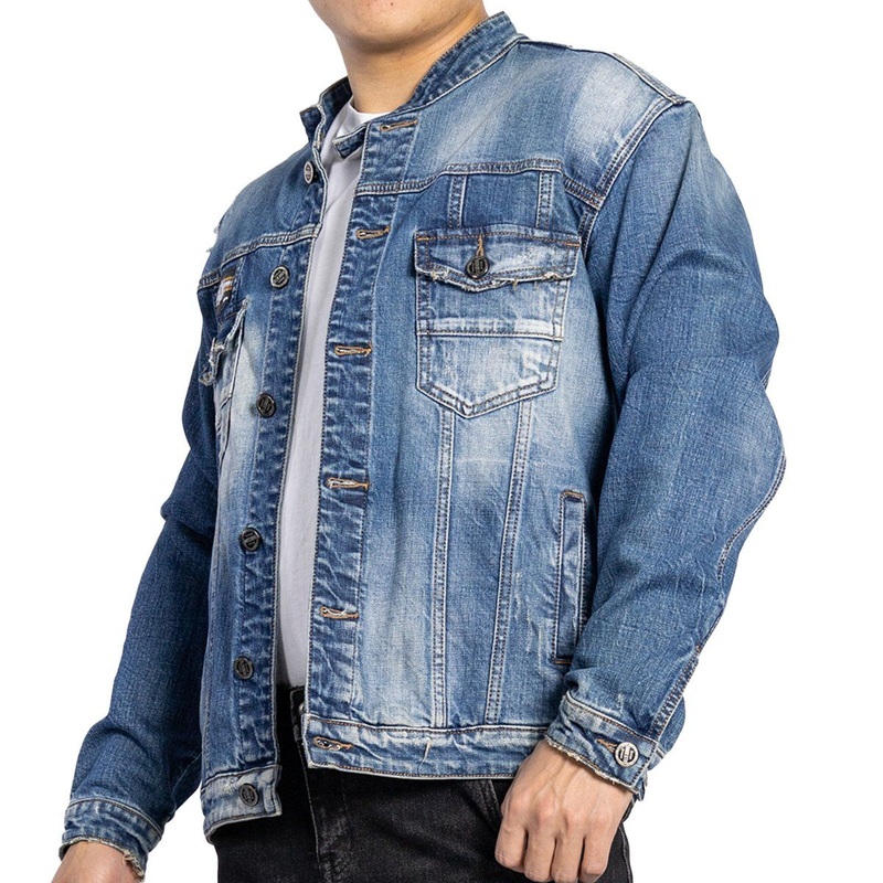 Custom European Style Round Neck Ripped Design Logo Embroidery Men Denim Jackets – Denim Jackets and Men Jacket price