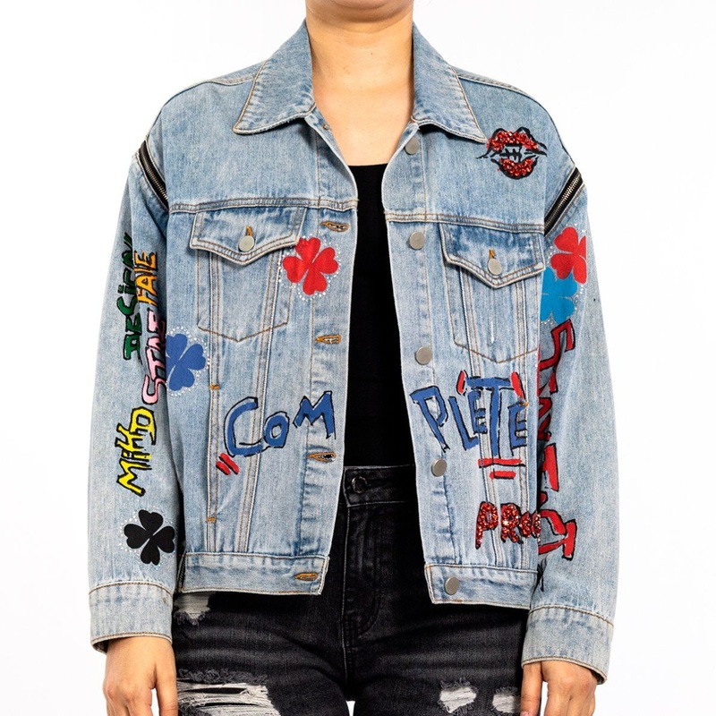 Custom Printed Graffiti Casual Plus Size Denim Jacket for Women – Women Jacket and Women Denim Jacket price