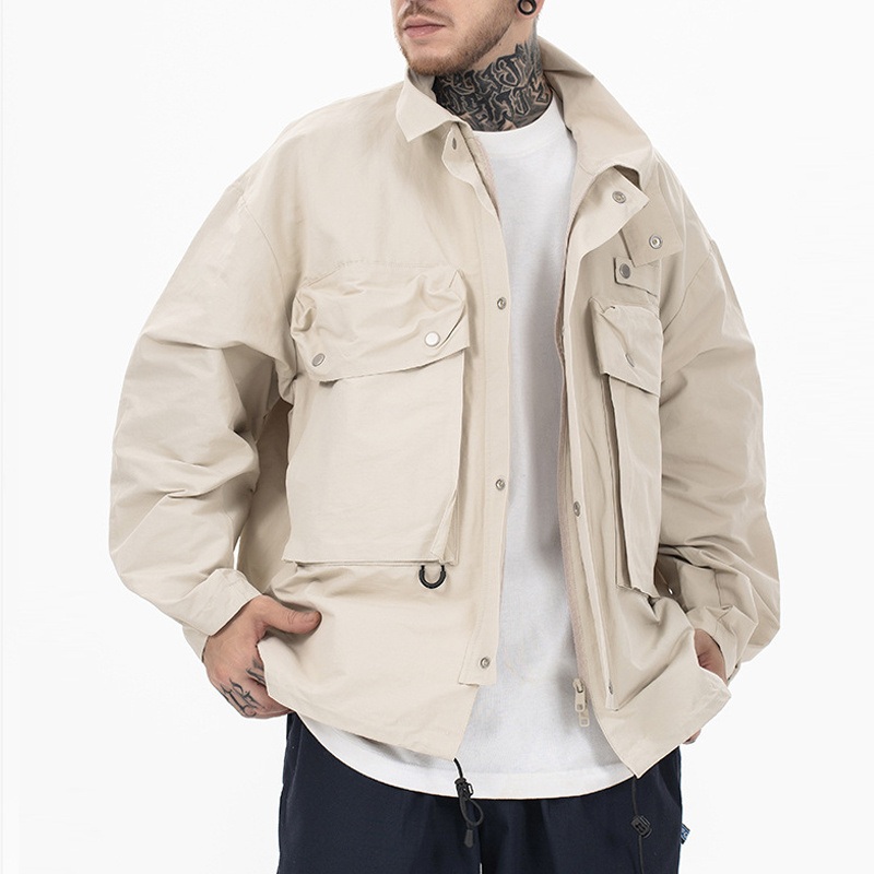 High Quality New Custom Logo Cotton Jacket Thin Drawstring Stand Neck Three-Dimensional Multi Pocket Zippered Wear Lightweight Parka Jacket for Mens – Vintage Jacket and Jackets for Men 2023 price