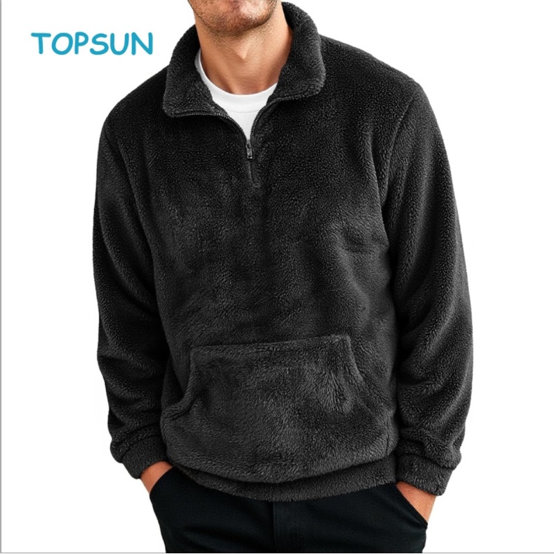Mens Fuzzy Sherpa Sweatshirt Quarter Zip Fleece Pullover Winter Fall Warm Outerwear with Kangaroo Pocket – Winter Jacket and Mens Polar Fleece Jacket price