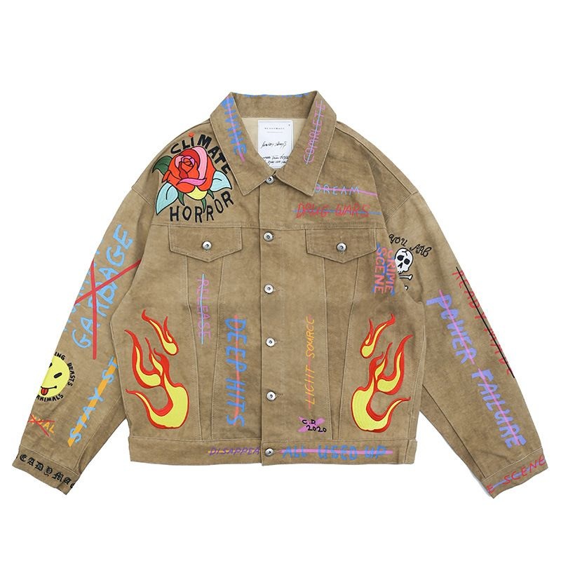Wholesale Fashion Casual Mens Denim 100%Cotton Hip-Hop Graffiti Splash Ink Casual Jacket Clothing Printing Denim Jackets for Men – Mens Jacketmens Jacket and Fashion Jacket price