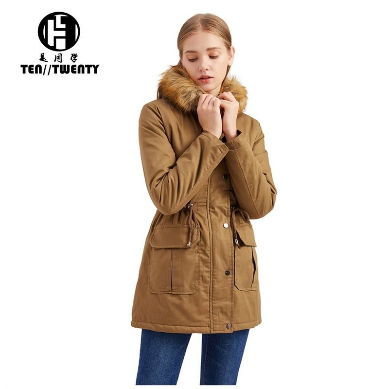 Zipper Large Pocket Decorate Leisure Commute Warm Fur Collar Woman Parka Jacket – Jacket and Clothing price