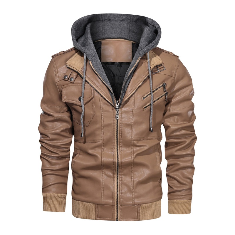 Asiapo China Factory Mens Stylish Comfortable Adventure Traveling Camping Leather Jacket with Hoodie – Practical Jackets and Bomber Jackets price