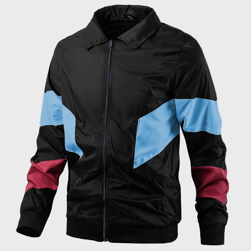 Black Casual Rain Jacket Men Lightweight Waterproof Jacket with Contrast Colors – Sports Jacket and Softshell Jacket price