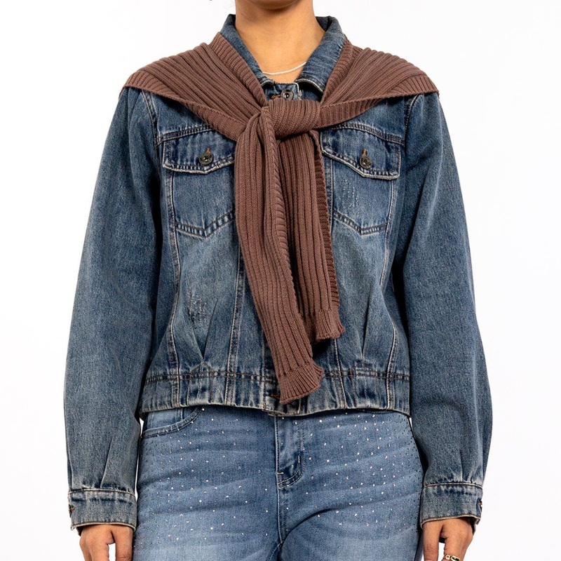 Custom Blue Shawl Vintage Aged Casual Long Sleeve Women Denim Jacket – Women Jacket and Women Jean Jacket price