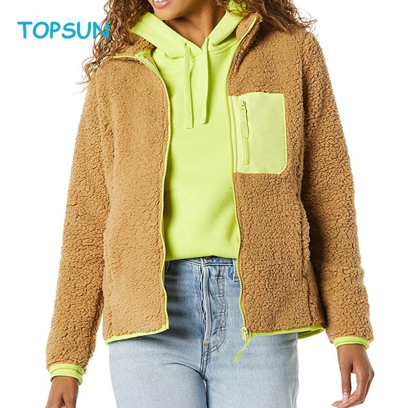 Women S Sherpa Long Sleeve Mock Neck Full-Zip Jacket with Zipper Pocket – Women Jacket and Winter Jackets price