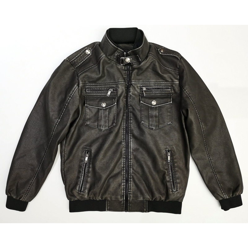 Vintage Washing Faux-Leather Casual Outdoor PU Jacket Water-Repellent Zipper Pocket Jacket – Leather Jacket and Washing PU Jacket price