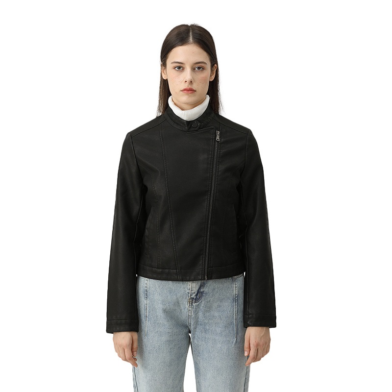 Windbreaker Motorcycle Cropped Women Leather Jackets with Zipper – Jacket and Clothing price