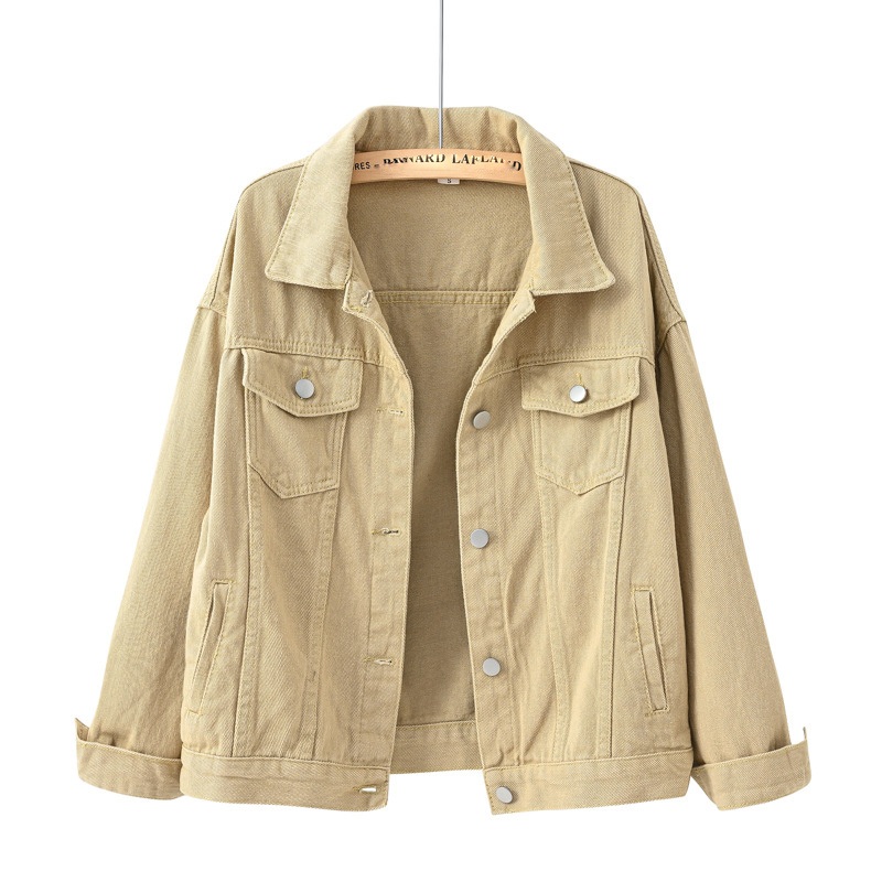 Womens Cotton Colored Denim Top Long Sleeve Lapel Jean Jacket – Women Jean Jacket and Casual Denim Clothing price
