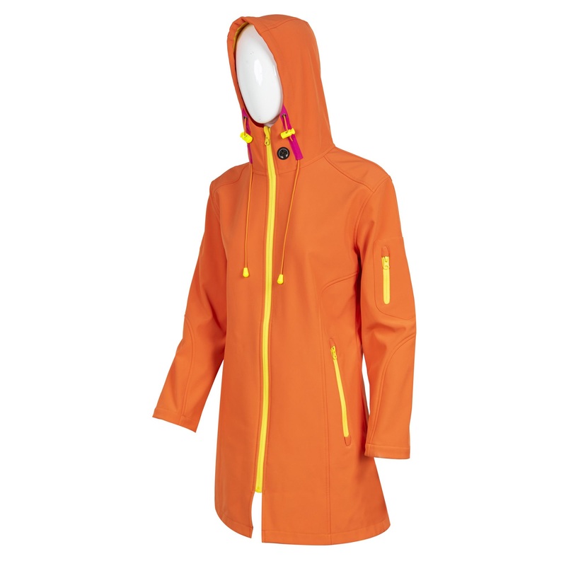 Womens Orange Long Softshell Jacket with Connected Hood – Softshell Jacket and Winter Jacket price