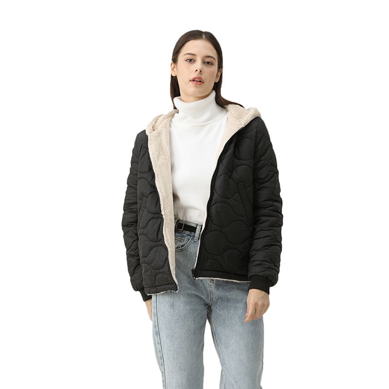 OEM Hooded Crop Winter Warm Women Puffer Coat Padding Thick Fleece Lining Cotton Jacket – Jacket and Coat price