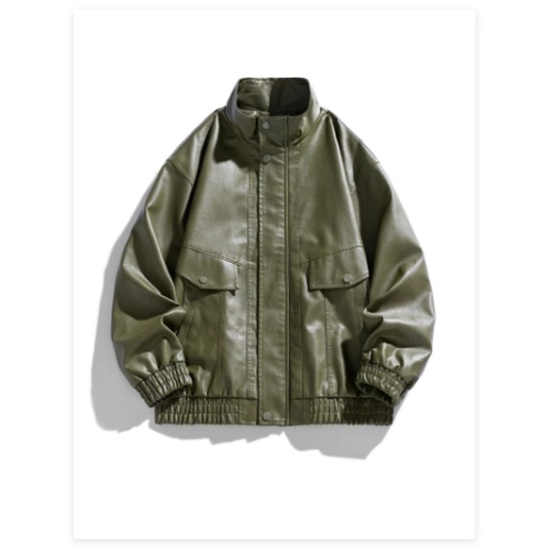 Vintage Style Stand Collar Leather Jacket Loose Fit Large Pockets Classic Outfits – Handsome Jacket and Vintage Jacket price