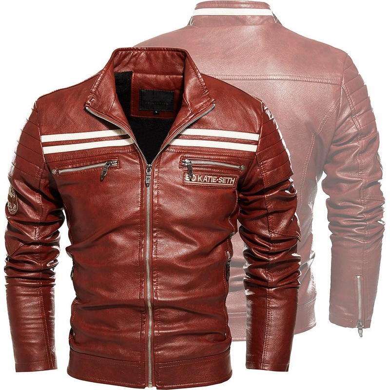 Men Stand Collar Business Uniform Slim Fashion Vintage Red PU Leather Jacket – Outdoor Clothing and Rain Coat price