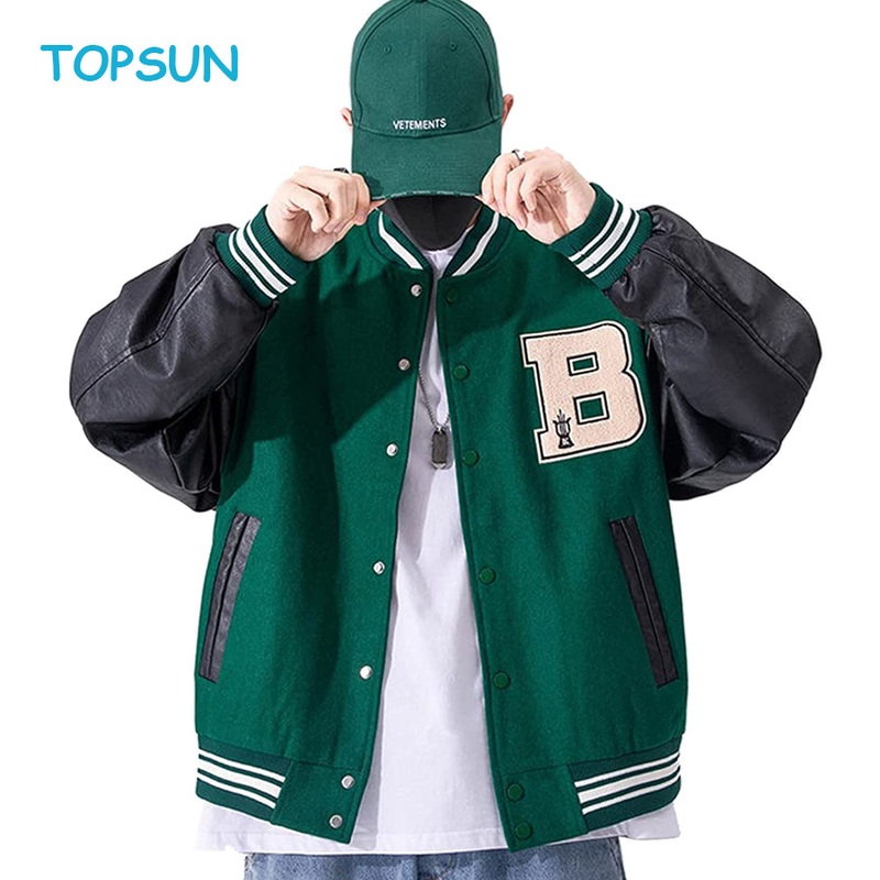 Men Varsity Long Sleeve Baseball Jacket Cotton Fur Jackets Color Block Letter Embroidery Jackets – School Jacket and Casual Jacket price
