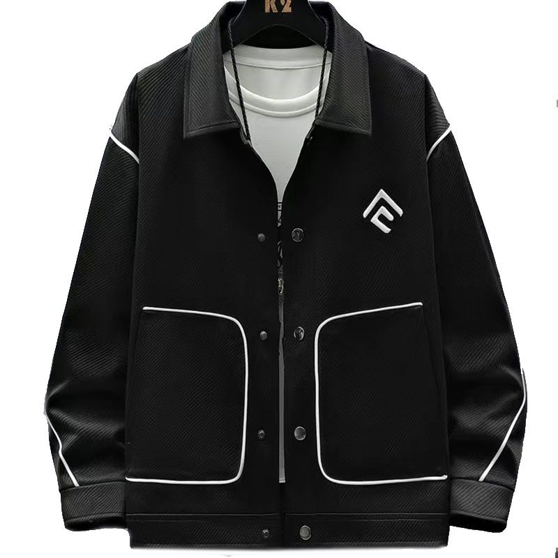 Mens Fashion Custom Autumn Black with White Piping Street Casual Trucker Jacket – Trucker Jacket and Men Jacket price