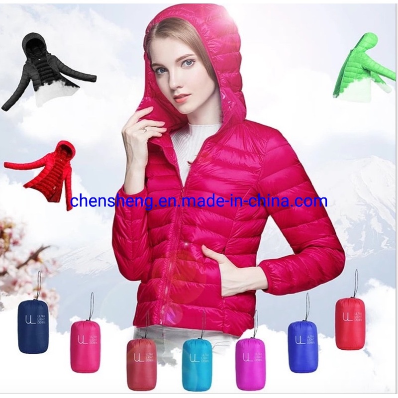 Wholesale Stock Fashion Low MOQ Lady Women Duck Down Ultra Light Hoodie Jacket for Winter Warm – Zipper and Ultra price