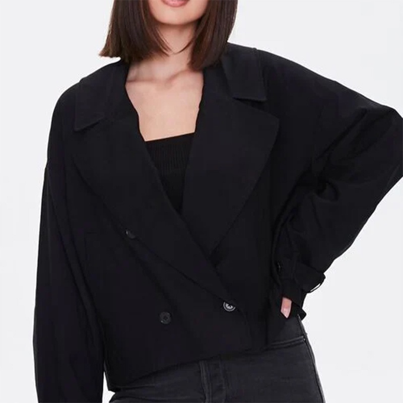 Womens Us Style Black Customized Big Lapel Short Jacket with Sleeve Tab – Short Jacket and Big Lapel Jacket price