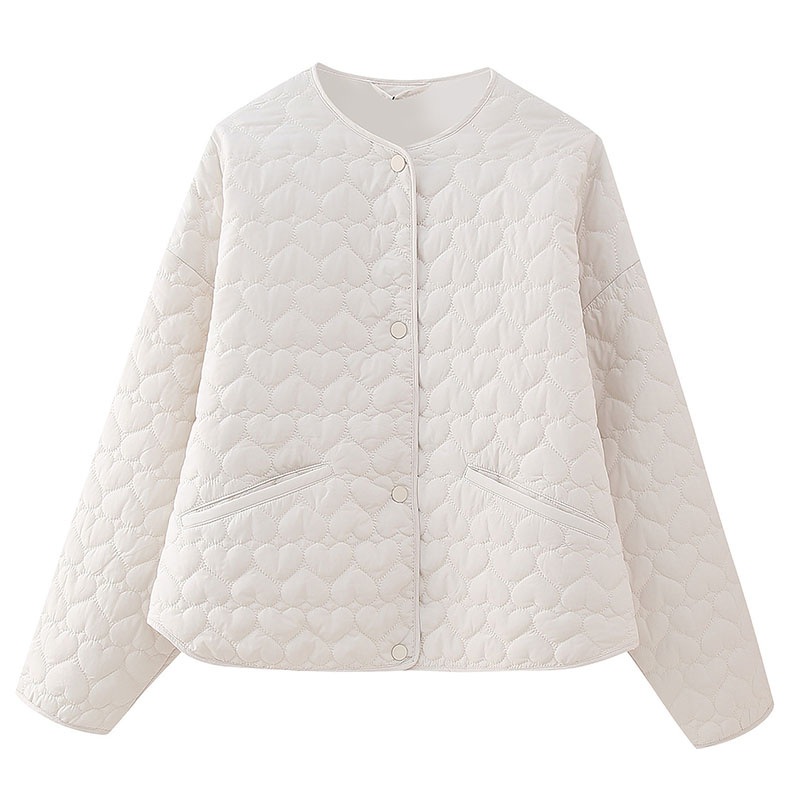 Womens Vintage Heart Quilted Light Weight Round Neck Snap Button Winter Jacket – Quilted Coat and Heart Quilt Coat price
