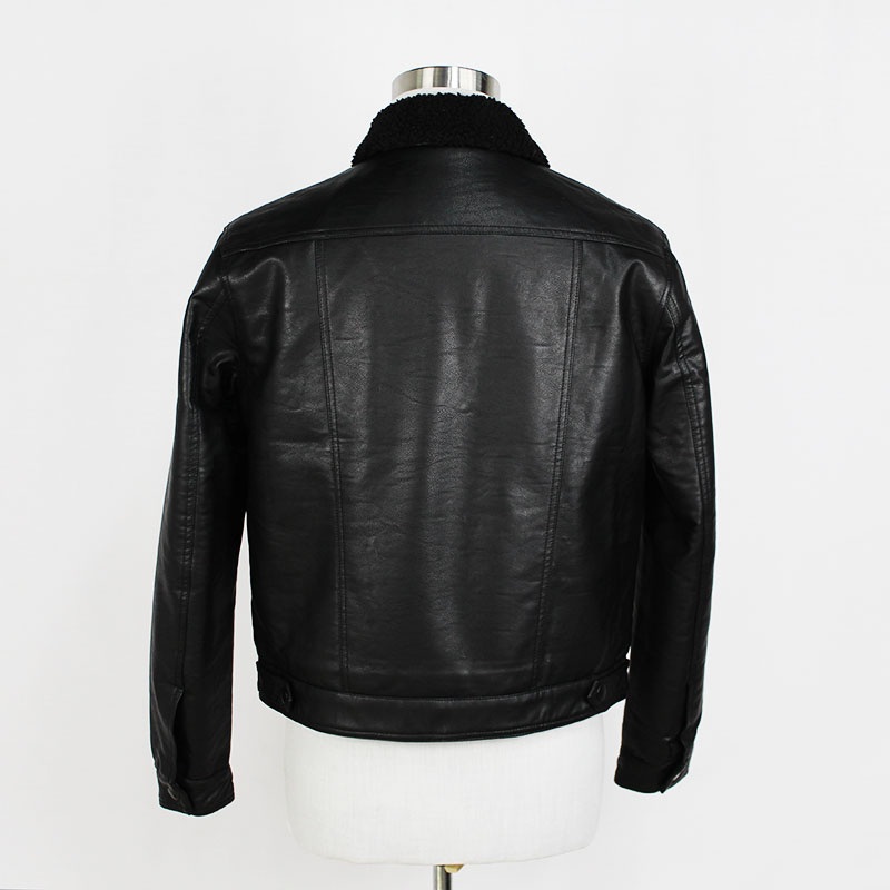 Basic Style Motorcycle PU Leather Windproof Mens Button Sherpa Lining Winter Jacket – Motorcycle Jacket and PU Jacket price