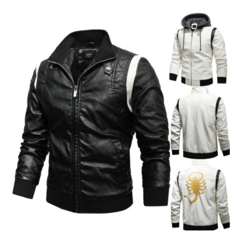 Mens Leather Coat European Size PU Leather Outerwear Stand Collar Knitted Hooded Mens Jacket Customizable Embroidery Bomber Jacket – Jacket and Mens Jacket price