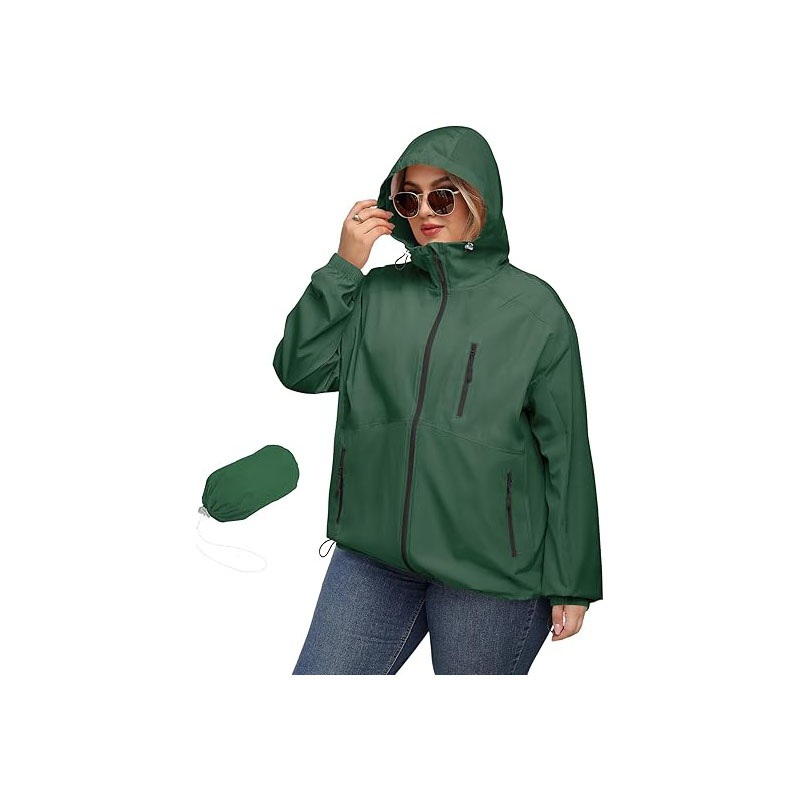 Plus Size Womens Waterproof Rain Jacket with Hood Raincoats Lightweight Packable Coat – Waterproof Coat and Womens Rain Jacket price