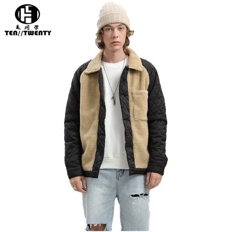 Print Casual Lapel Fleece Polyester Stitching Sherpa Men Jacket – Streetwear Lapel Jacket and Sherpa Men Jacket price