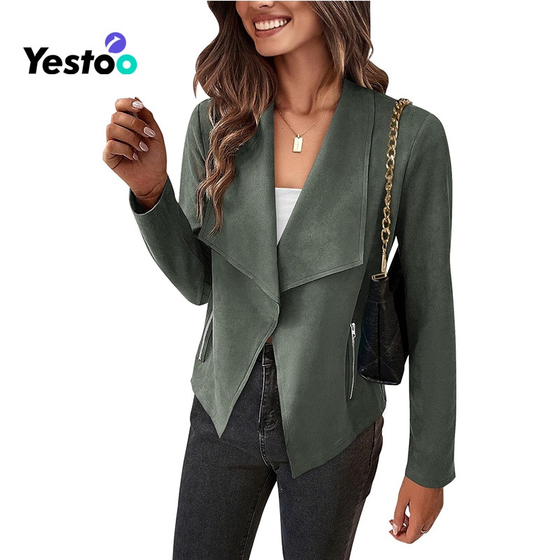 Womens Faux Suede Cropped Jacket Open Front Long Sleeve Coat – Faux Suede Jacket and Cropped Jacket price