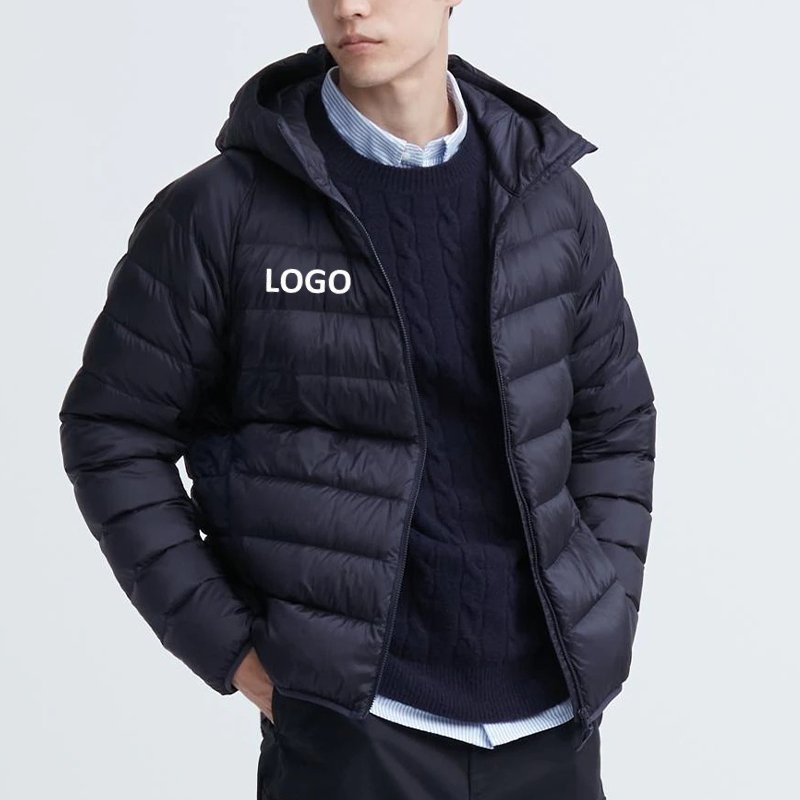 Custom Logo Outdoor Lightweight Warm Duck Feather Men Nylon Hooded Winter Bubble Puff Down Coat Puffer Jackets – Down Jacket with Fur and Down Puffer Jacket Men price