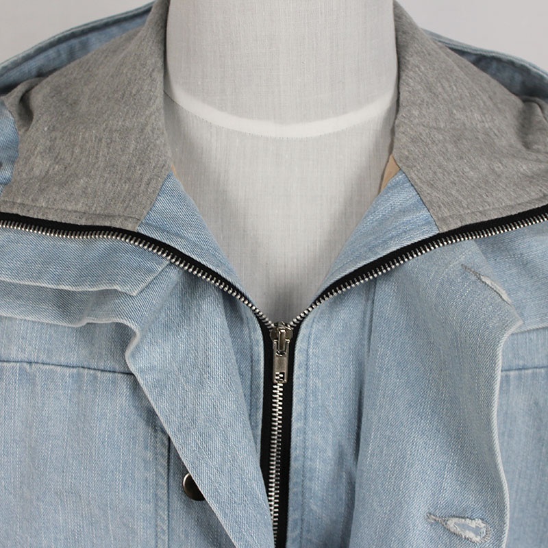 Mens Cotton Denim Light Blue CF Button Knit Hoodie Casual Fashion Jacket – Hoodie Jacket and Denim Jacket price