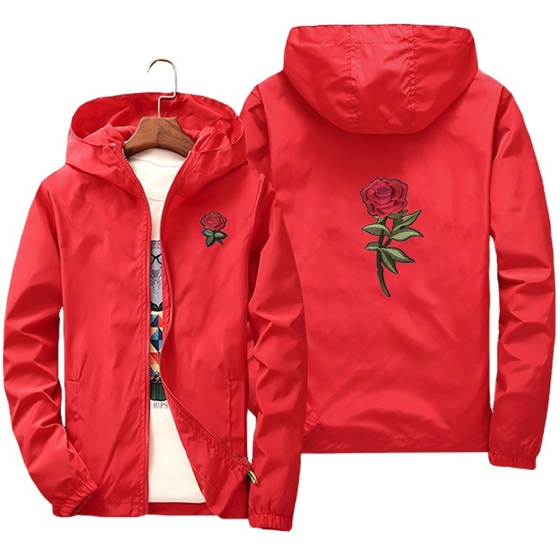 Spring Jacket Hooded Windbreaker Men Women College Jackets Long Sleeve Rose Embroidered Jacket Coat Casual Trench Coat – Windbreaker and Men Jacket price