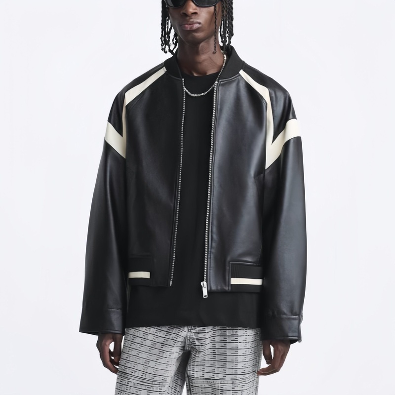 Brief Baseball Black Leather Jacket PU Leather Man Jacket – Mens Jackets and Jacket for Men price