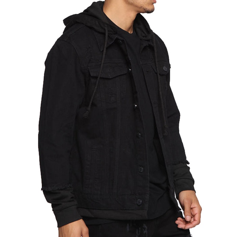 Mens Vintage Wholesale Cotton Denim Casual Jacket with Knit Hoodie and Sleeve – Casual Jacket and Men Jacket price
