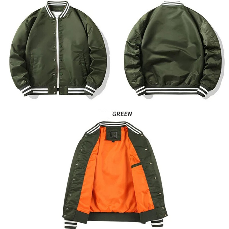 Wholesale Mens Customize Varsity Jacket Poly Solid Snap Button Bomber Jacket – Varsity Jacket and Mens Bomber Jacket price