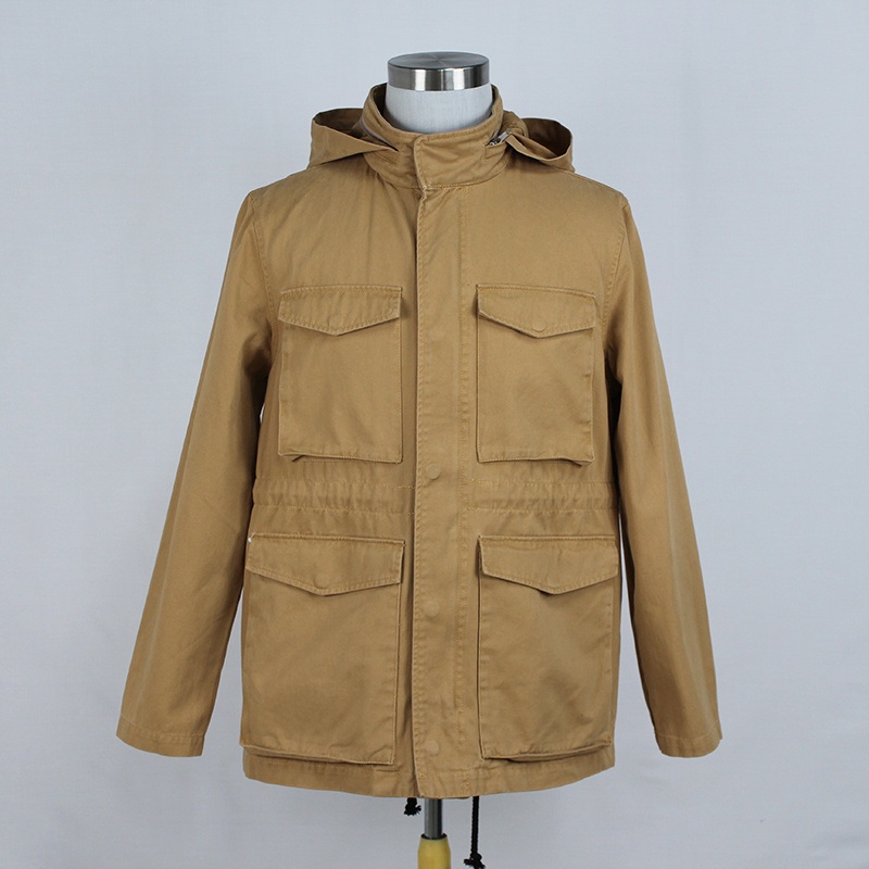 Wholesale Mens Vintage Cotton Twill Taupe Color Patch Pocket Hoodie Casual Jacket – Hoodie Jacket and Men Jacket price