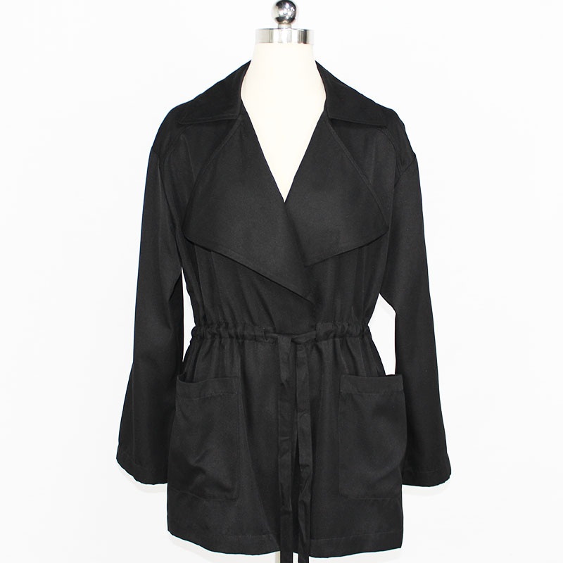 Womens Black Color Big Lapel with Waist Drawstring Casual Jacket – Jacket and Waist Draw String Jacket price
