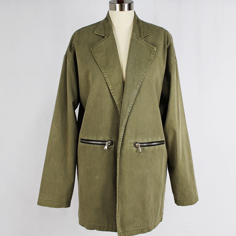 Womens Cotton Twill Fabric Olive Color Enzyme Wash Lapel Collar CB Vent Blazer Jacket – Jacket and Waist Draw String Jacket price