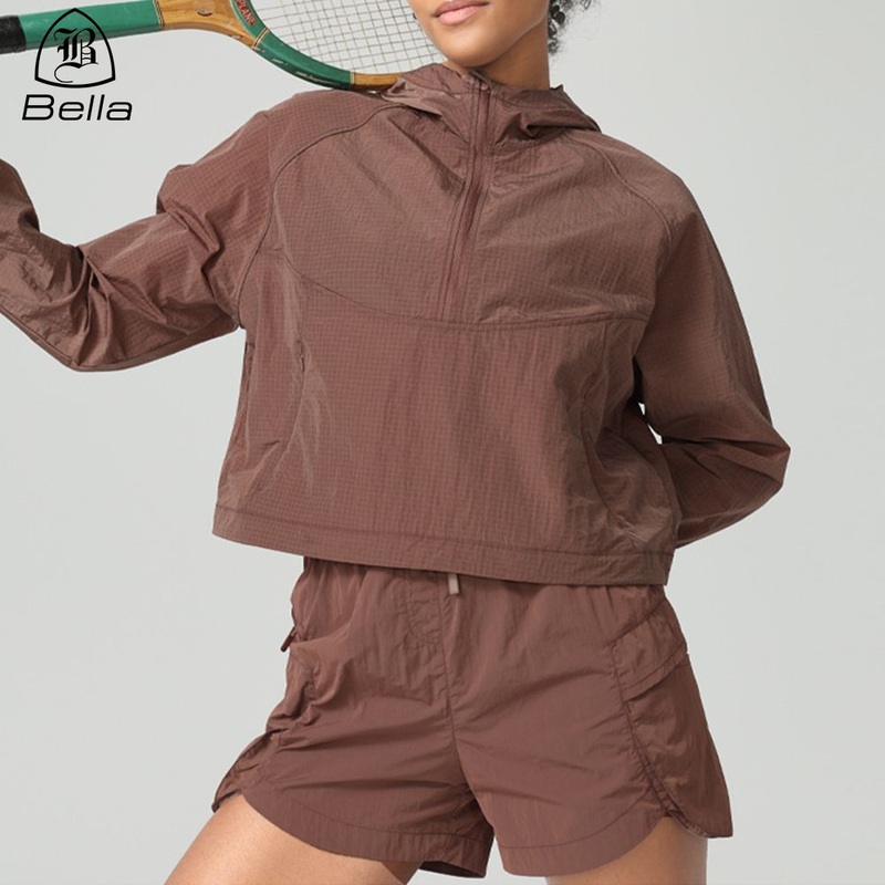 Custom Lightweight Half Zipper Casual Sport Hooded Jacket Women Waterproof Windbreaker Outdoor Hiking Crop Jackets – Hooded Jacket and Hiking Jacket price