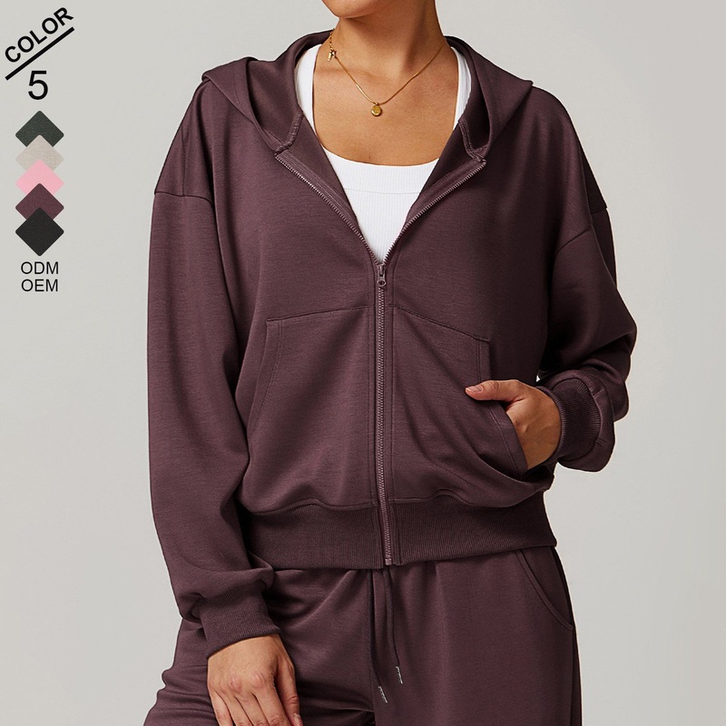 Women Sports Solid-Color Hoodie Casual Fashion Sport Hooded Coat with Full Zopper – Women Wear and Gym Wear price